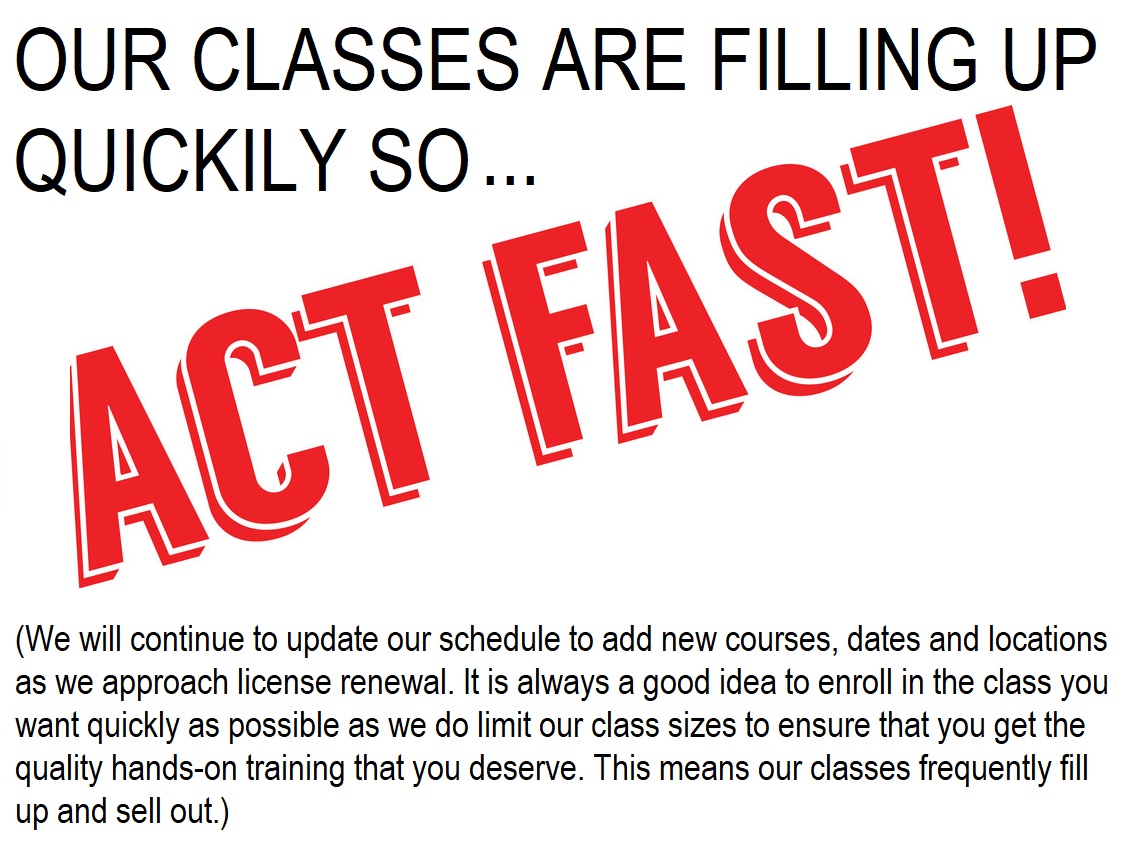 Act Fast - Our classes are selling out. 